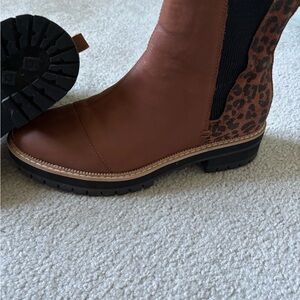 Toms Brown Ankle Boots with Leopard Accent